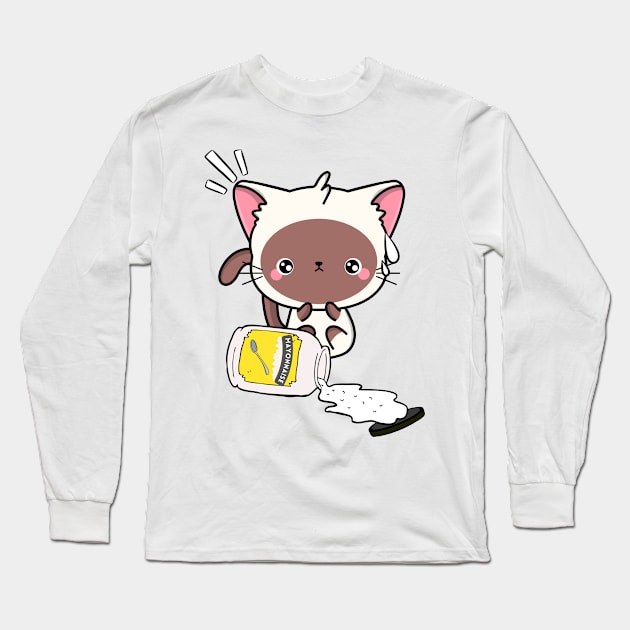 Cute White Cat spilled mayonnaise Long Sleeve T-Shirt by Pet Station